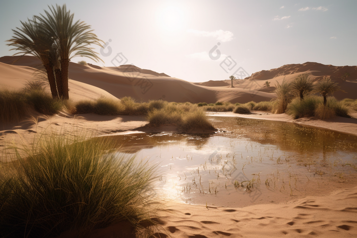 沙漠绿洲沙漠水源植物荒地摄影图4