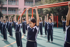 操场学生打早操运动锻炼阳光活动摄影图12