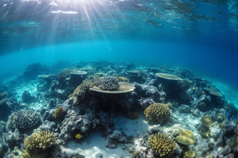 珊瑚海洋生活海底清澈的水海底世界摄影图3
