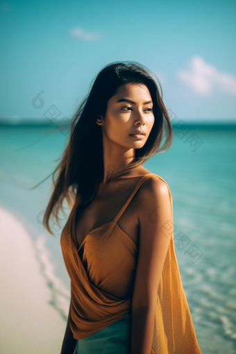 女人亚洲<strong>马尔代夫</strong>海滩沙滩旅行摄影摄影图2