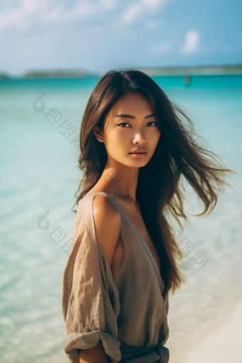 女人亚洲马尔代夫海滩沙滩旅行摄影摄影图3