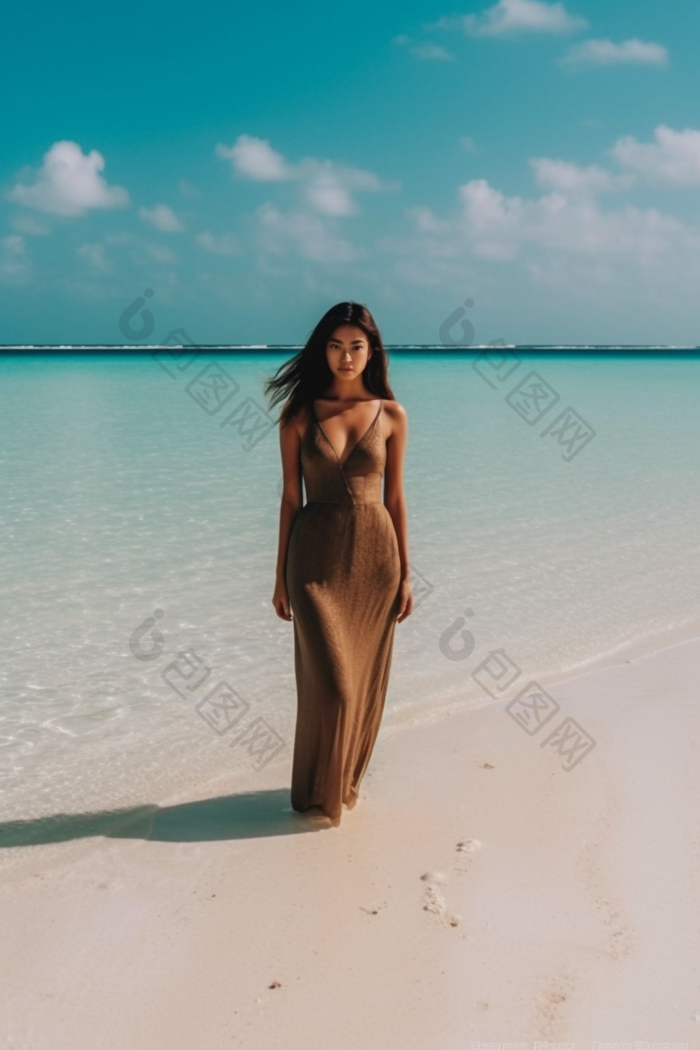女人亚洲马尔代夫海滩沙滩旅行摄影摄影图7