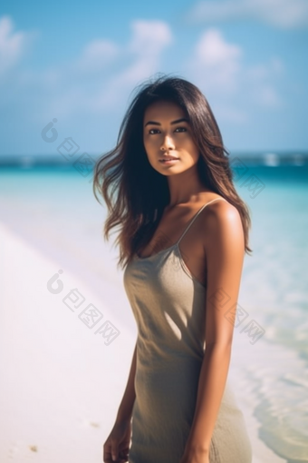 女人亚洲马尔代夫海滩沙滩旅行摄影摄影图4