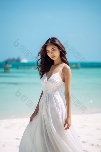 女人亚洲马尔代夫海滩沙滩旅行摄影摄影图6
