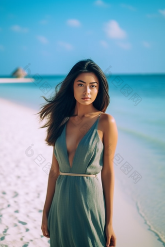 女人亚洲马尔代夫海滩沙滩旅行摄影摄影图12