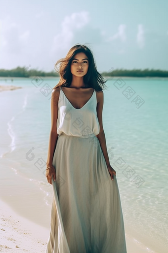 女人亚洲马尔代夫海滩沙滩旅行摄影摄影图15