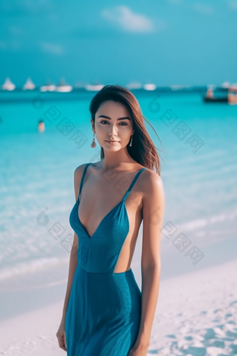 女人亚洲<strong>马尔代夫</strong>海滩沙滩旅行摄影摄影图16