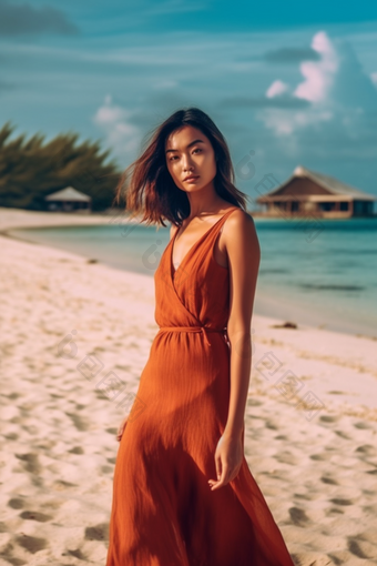女人亚洲马尔代夫海滩沙滩旅行摄影摄影图14