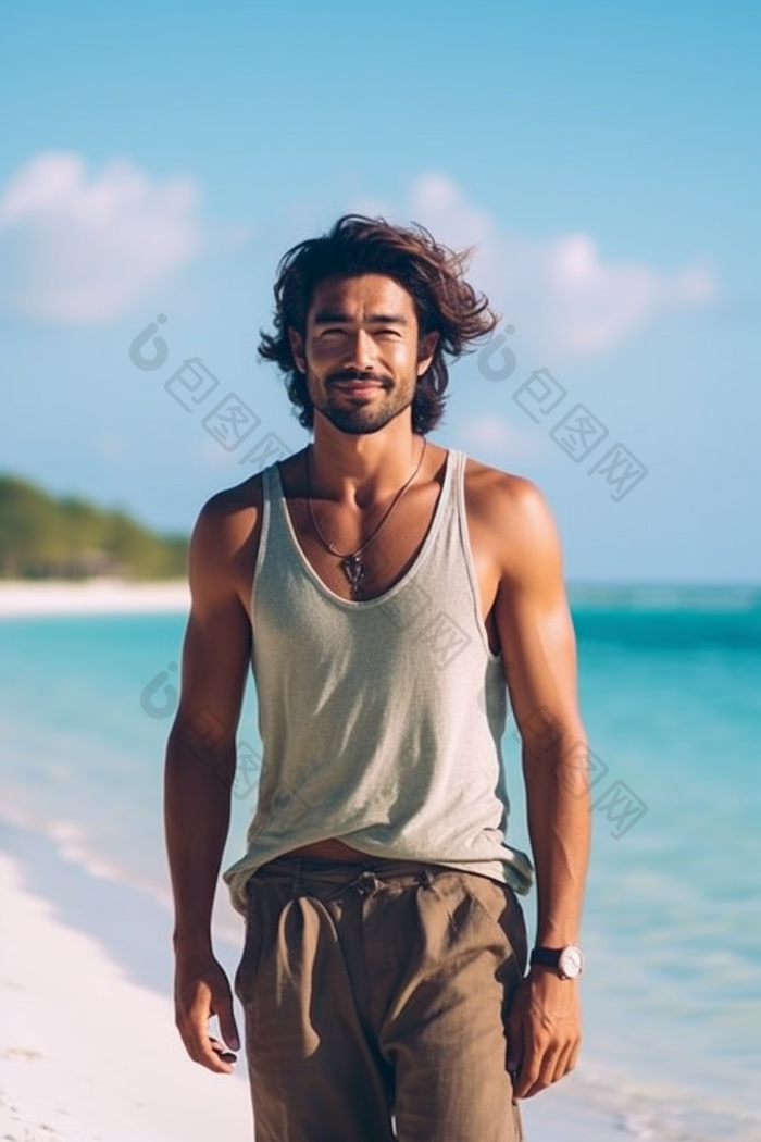 男人亚洲马尔代夫海滩沙滩旅行摄影摄影图19