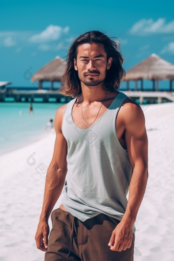 男人亚洲马尔代夫海滩沙滩旅行摄影摄影图25
