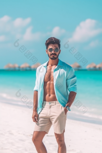 男人亚洲马尔代夫海滩沙滩旅行摄影摄影图28