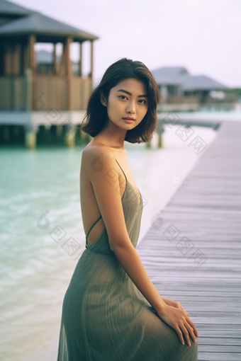 女人亚洲马尔代夫海滩沙滩旅行摄影摄影图32