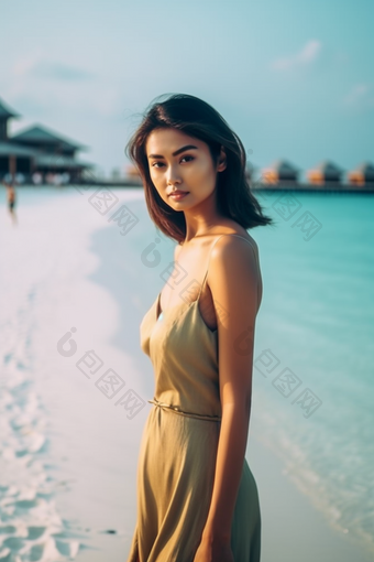 女人亚洲马尔代夫海滩沙滩旅行摄影摄影图33
