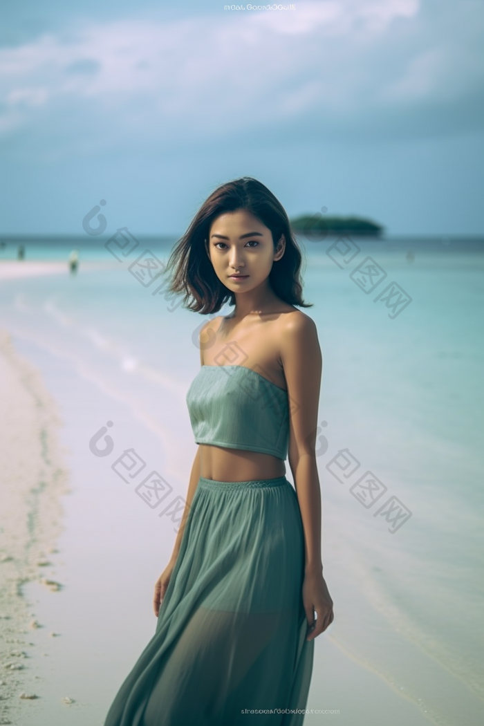 女人亚洲马尔代夫海滩沙滩旅行摄影摄影图37
