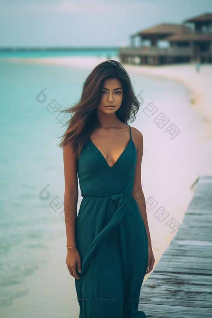 女人亚洲马尔代夫海滩沙滩旅行摄影摄影图41