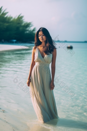 女人亚洲马尔代夫海滩沙滩旅行摄影摄影图42