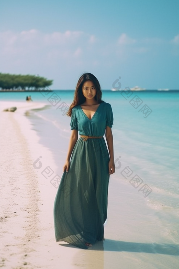 女人亚洲马尔代夫海滩沙滩旅行摄影摄影图43