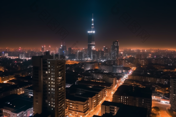 夜晚城市夜景都市灯光高楼大厦摄影图图片-包图网