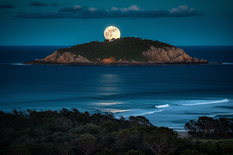 满月月相海峡海洋夜景港口月亮摄影图3