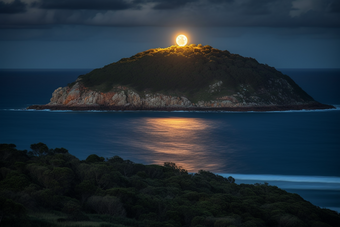 满月月相海峡海洋夜景港口月亮摄影图15