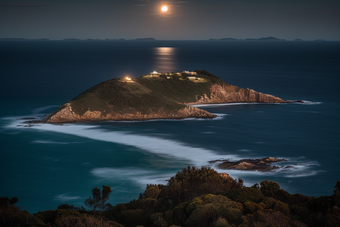 满月月相海峡<strong>海洋</strong>夜景港口月亮摄影图4