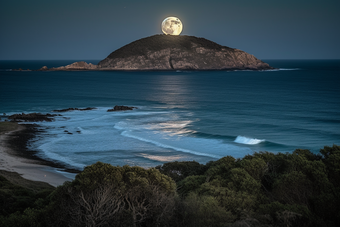 满月月相海峡海洋夜景港口月亮摄影图1