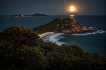 满月月相海峡<strong>海洋</strong>夜景港口月亮摄影图13