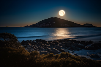 满月月相海峡海洋夜景港口月亮摄影图20