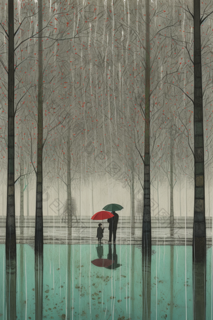绝美雨天雨景数字插画图片-包图网