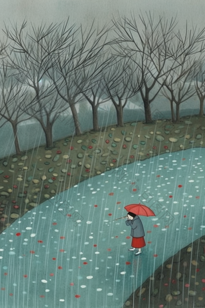 绝美雨天雨景数字插画图片-包图网
