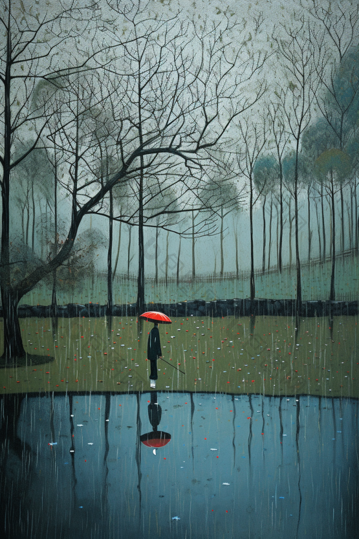 绝美雨天雨景雨点地面上插画图片-包图网