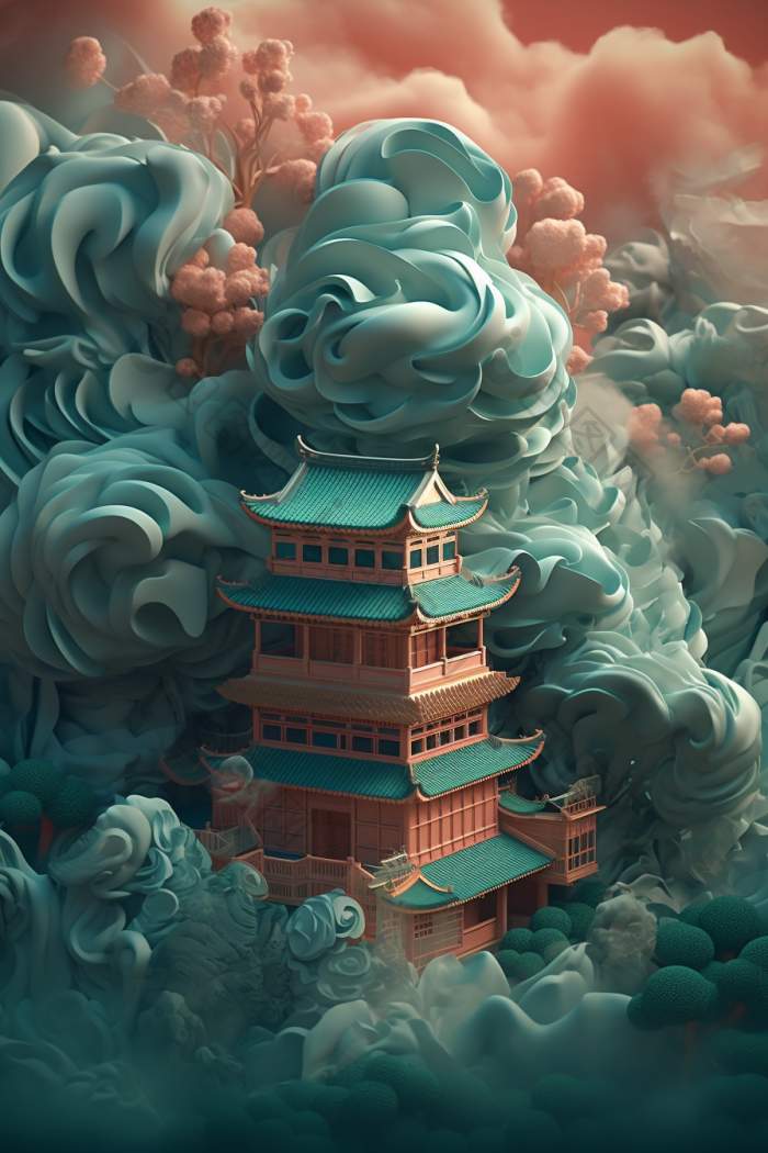 古代建筑古代祥云png下载-包图网