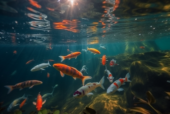 锦鲤鱼清澈的湖水动物池塘观赏摄影图13