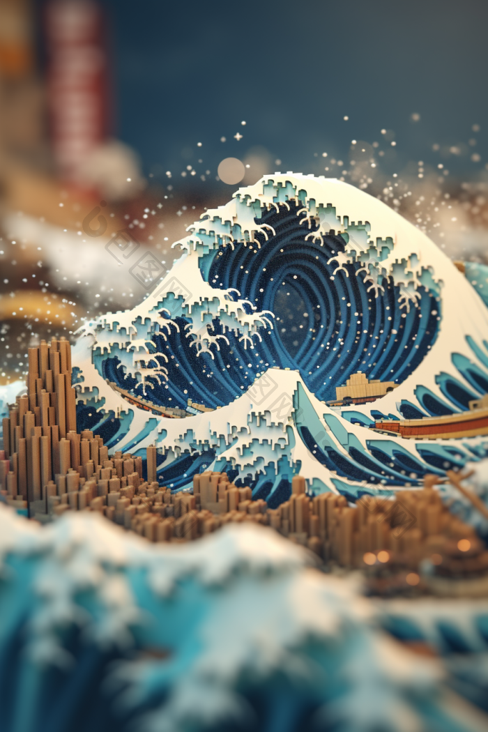 海浪像素画风图海浪海波像素积木行高清图片下载-包图网