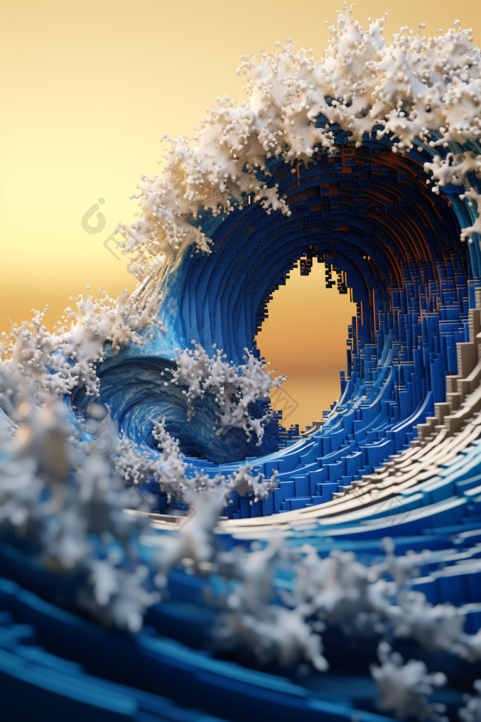 海浪像素画风图海浪海波像素积木行高清图片下载-包图网