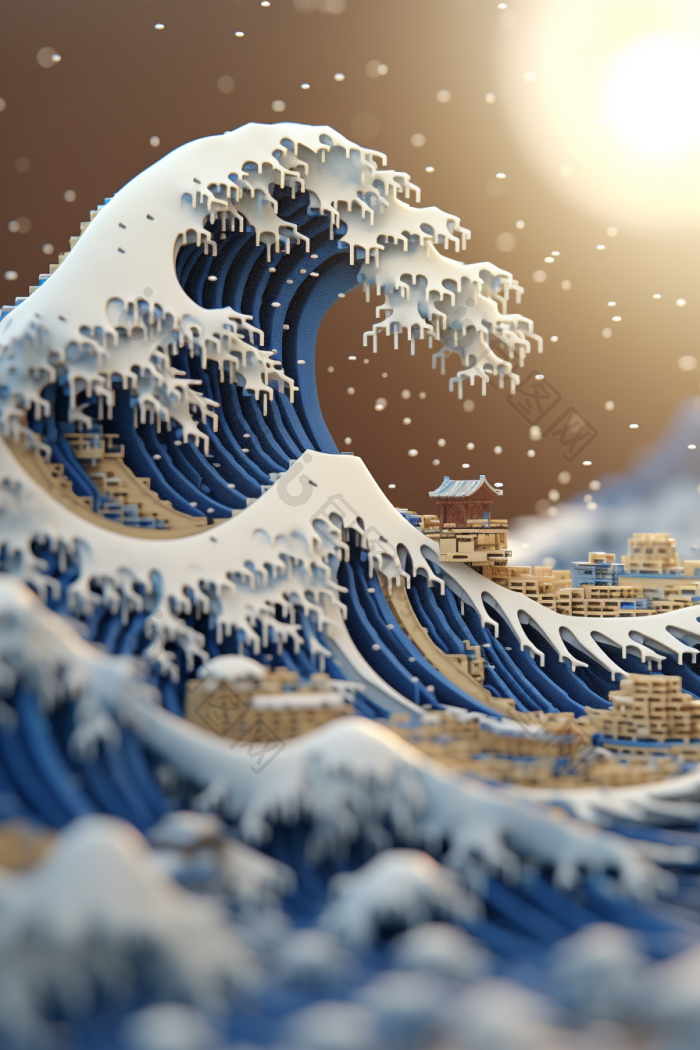 海浪像素画风图海浪海波像素积木行高清图片下载-包图网