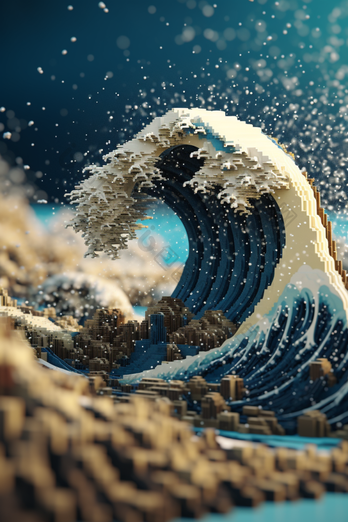 海浪像素画风图海浪海波像素积木行高清图片下载-包图网