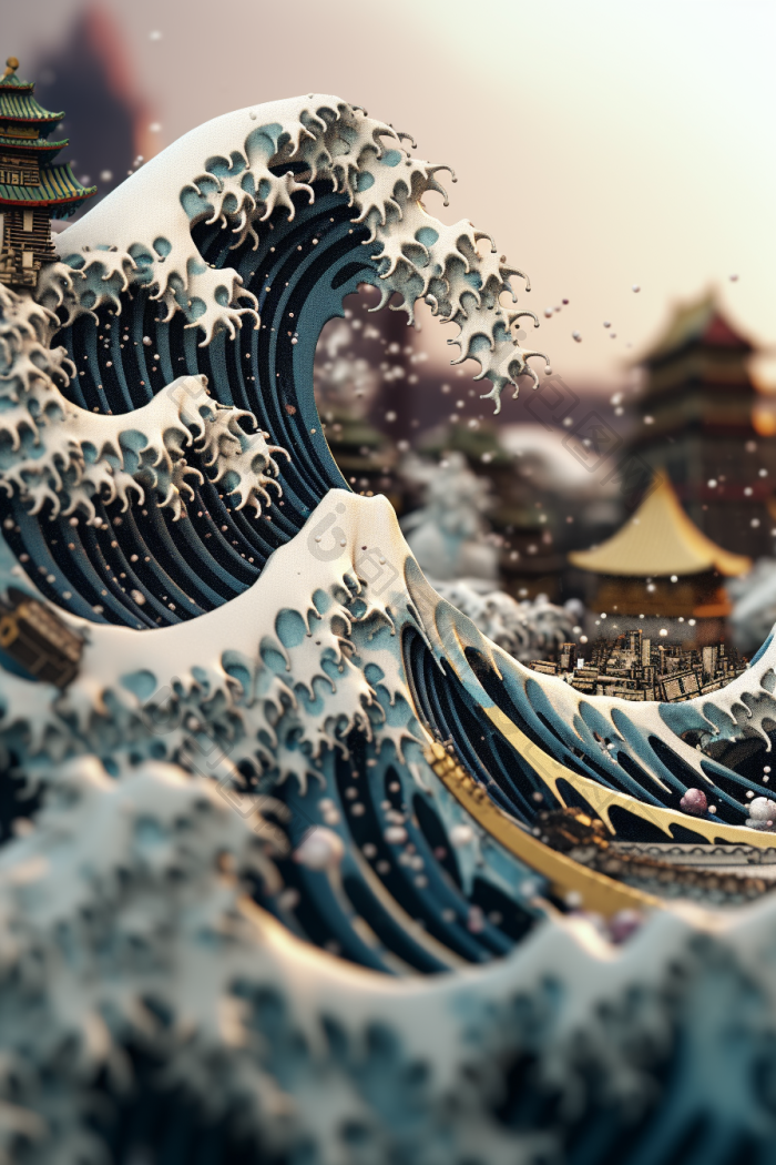 海浪像素画风图海浪海波像素积木行高清图片下载-包图网