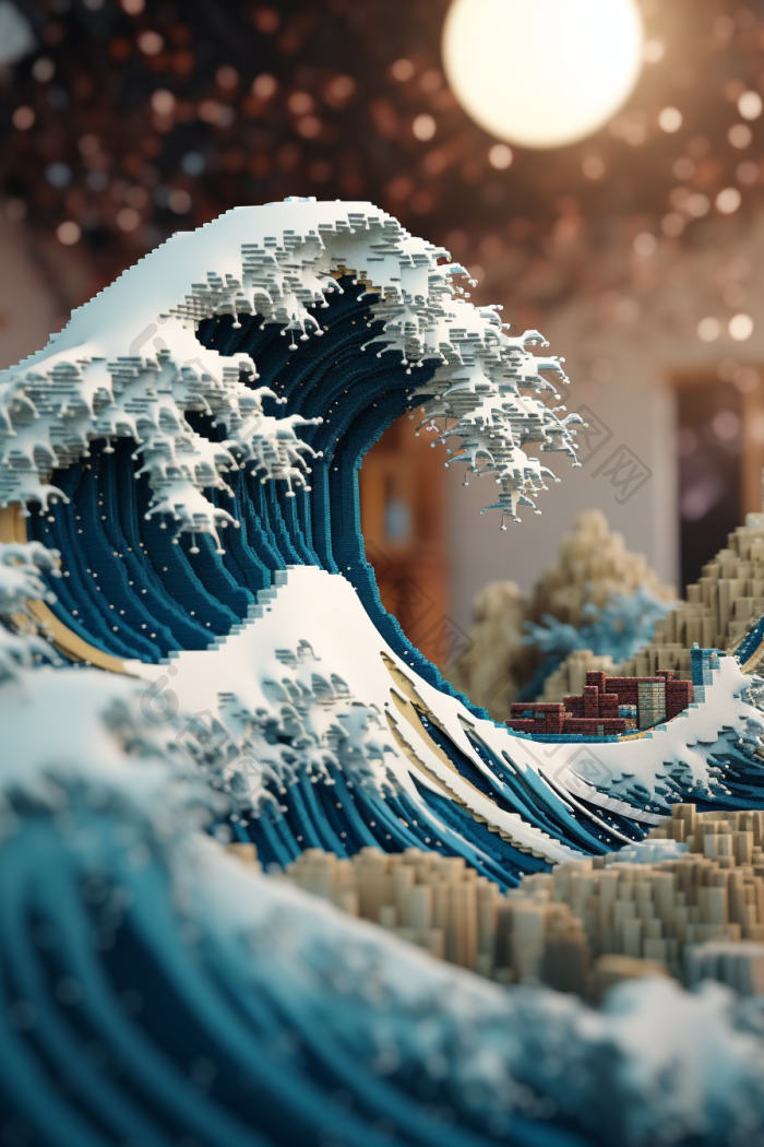 海浪像素画风图海浪海波像素积木行高清图片下载-包图网