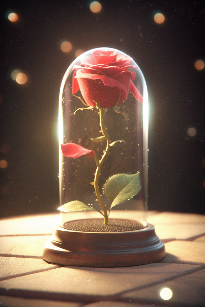 小王子玻璃罩玫瑰花插画