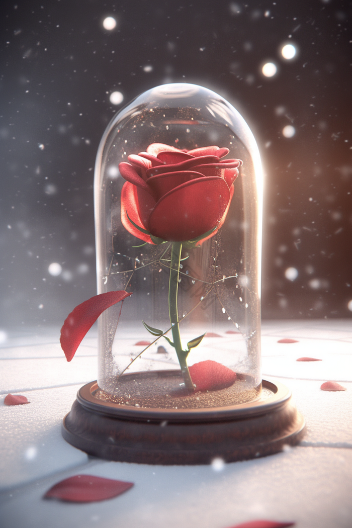 小王子玻璃罩玫瑰花插画