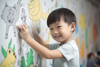 孩子童年涂鸦画笔艺术绘画儿童墙绘摄影图28
