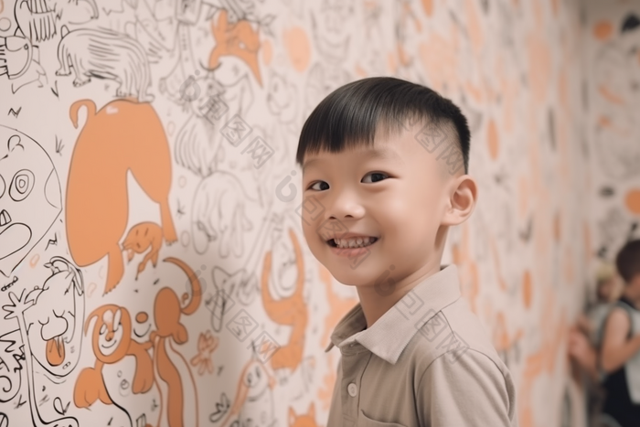 孩子童年涂鸦画笔艺术绘画儿童墙绘摄影图40