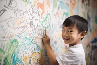孩子童年涂鸦画笔艺术绘画儿童墙绘摄影图39