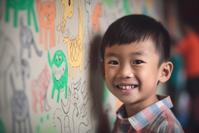 孩子童年涂鸦画笔艺术绘画儿童墙绘摄影图25