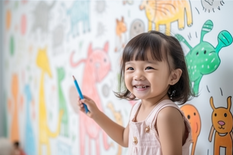 孩子童年<strong>涂鸦画笔</strong>艺术绘画儿童墙绘摄影图2