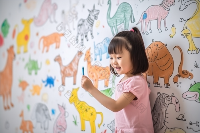 孩子童年涂鸦画笔艺术绘画儿童墙绘摄影图13