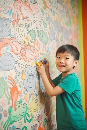 童年儿童快乐艺术绘画涂鸦墙绘孩子画笔