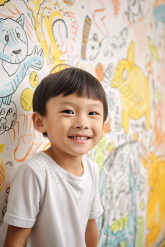 童年儿童快乐艺术绘画涂鸦墙绘男孩儿童