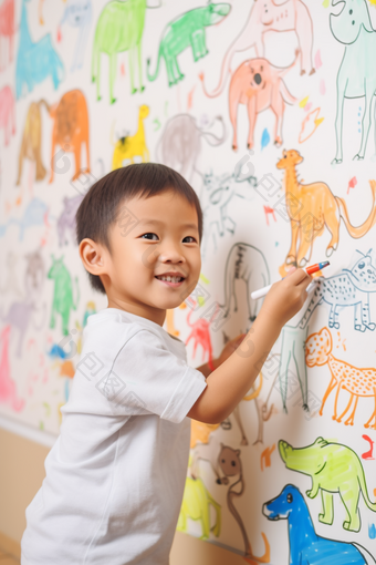 童年儿童快乐艺术绘画涂鸦墙绘孩子儿童